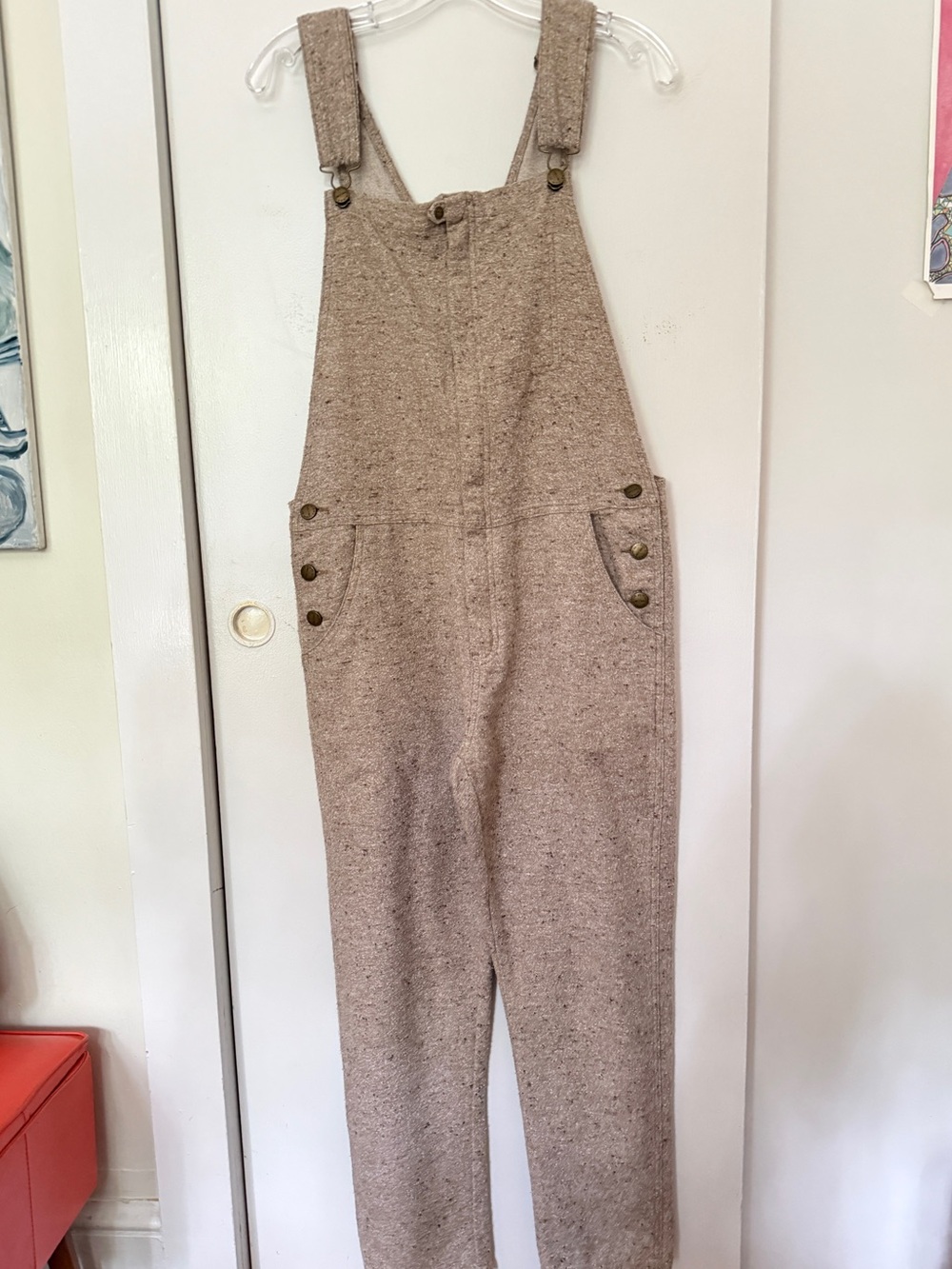 Current Elliot Neutral Beige Tweed Overalls
